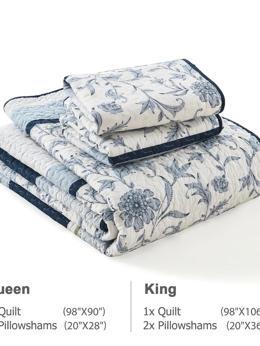 Blue Floral Quilt Set - Classic Blue Bedding